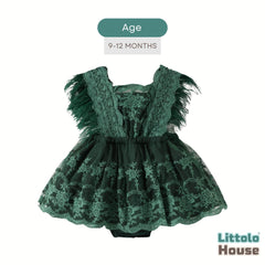 Baby Girl Sequin Ruffle Lace Romper O229 | 1Y | Dark Green