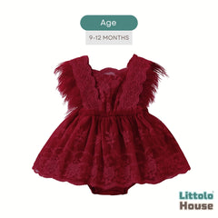 Baby Girl Sequin Ruffle Lace Romper O229 | 1Y | Cherry