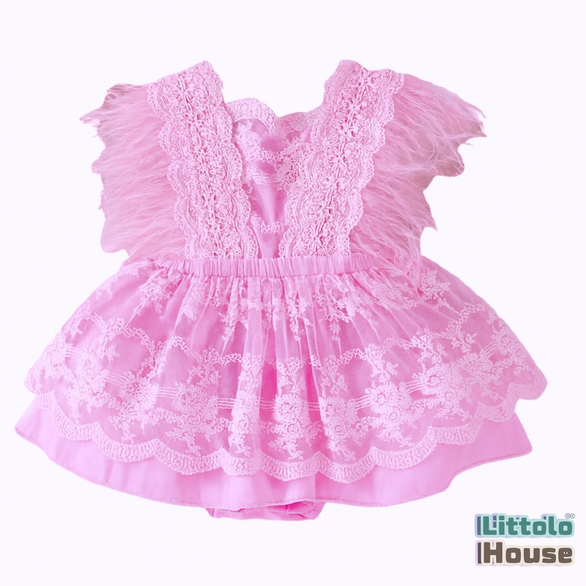 Baby Girl Sequin Ruffle Lace Romper O229 | 1Y | Light Pink