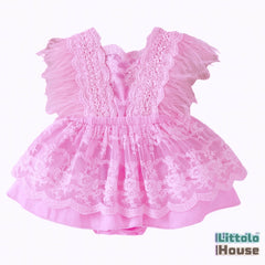 Baby Girl Sequin Ruffle Lace Romper O229 | 1Y | Light Pink