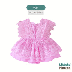 Baby Girl Sequin Ruffle Lace Romper O229 | 1Y | Light Pink