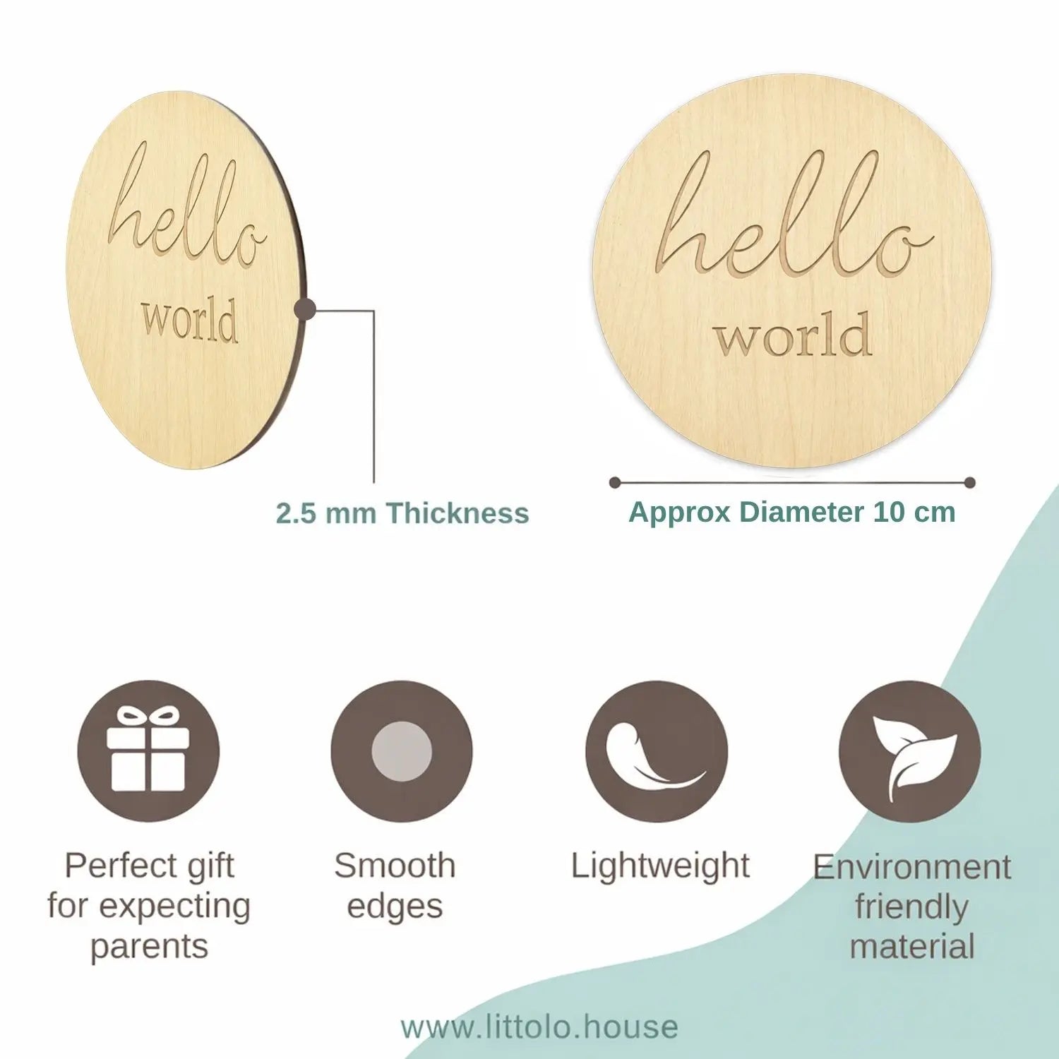 Hello World Milestone Card Style 1  | Wooden Decorative | Natural Wood