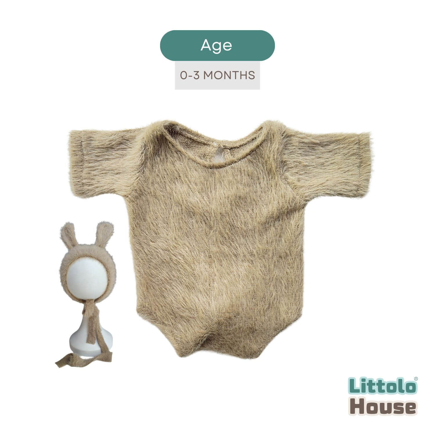 Baby Premium Furry Romper with Bunny Bonnet O232 | 3M | Light Brown