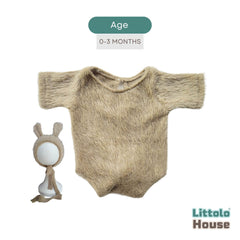 Baby Premium Furry Romper with Bunny Bonnet O232 | 3M | Light Brown