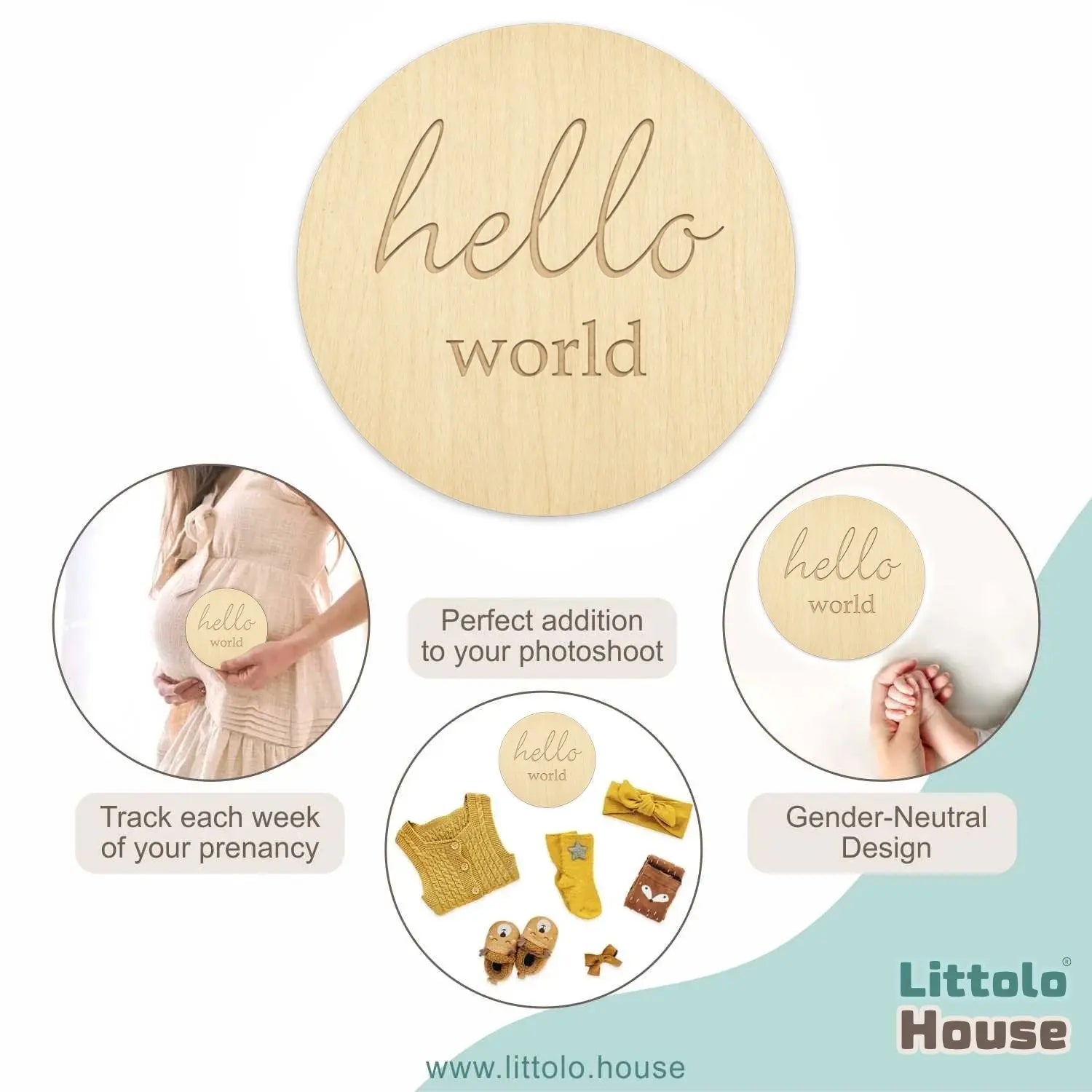 Hello World Milestone Card Style 1  | Wooden Decorative | Natural Wood