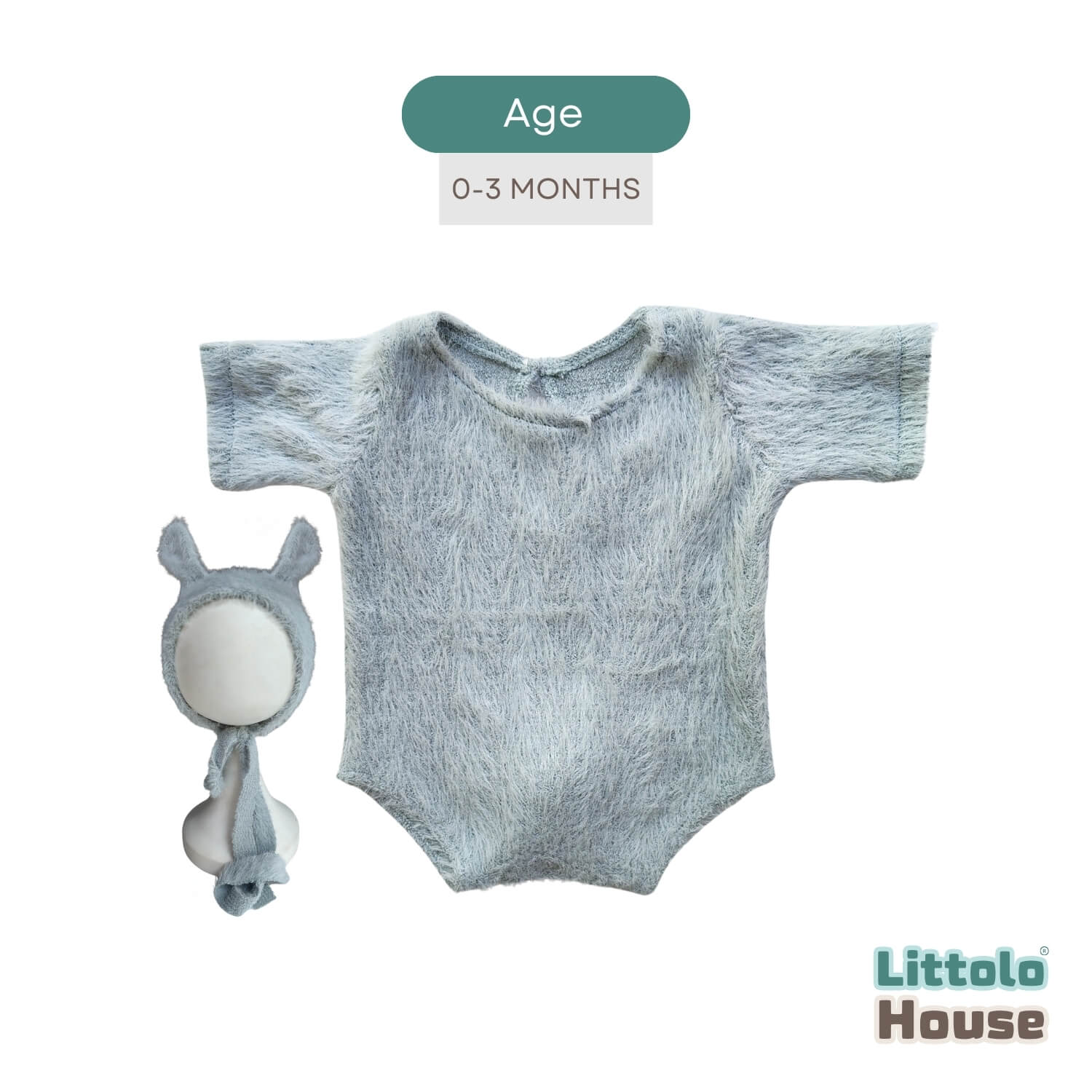 Baby Premium Furry Romper with Bunny Bonnet O232 | 3M | Baby Blue