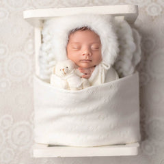Baby Crochet Mohair Bonnet with Wrap and Teddy SR025 | Set of 3 | 3M | White