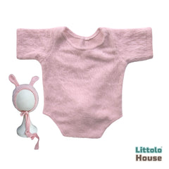 Baby Premium Furry Romper with Bunny Bonnet O232 | 3M | Light Pink