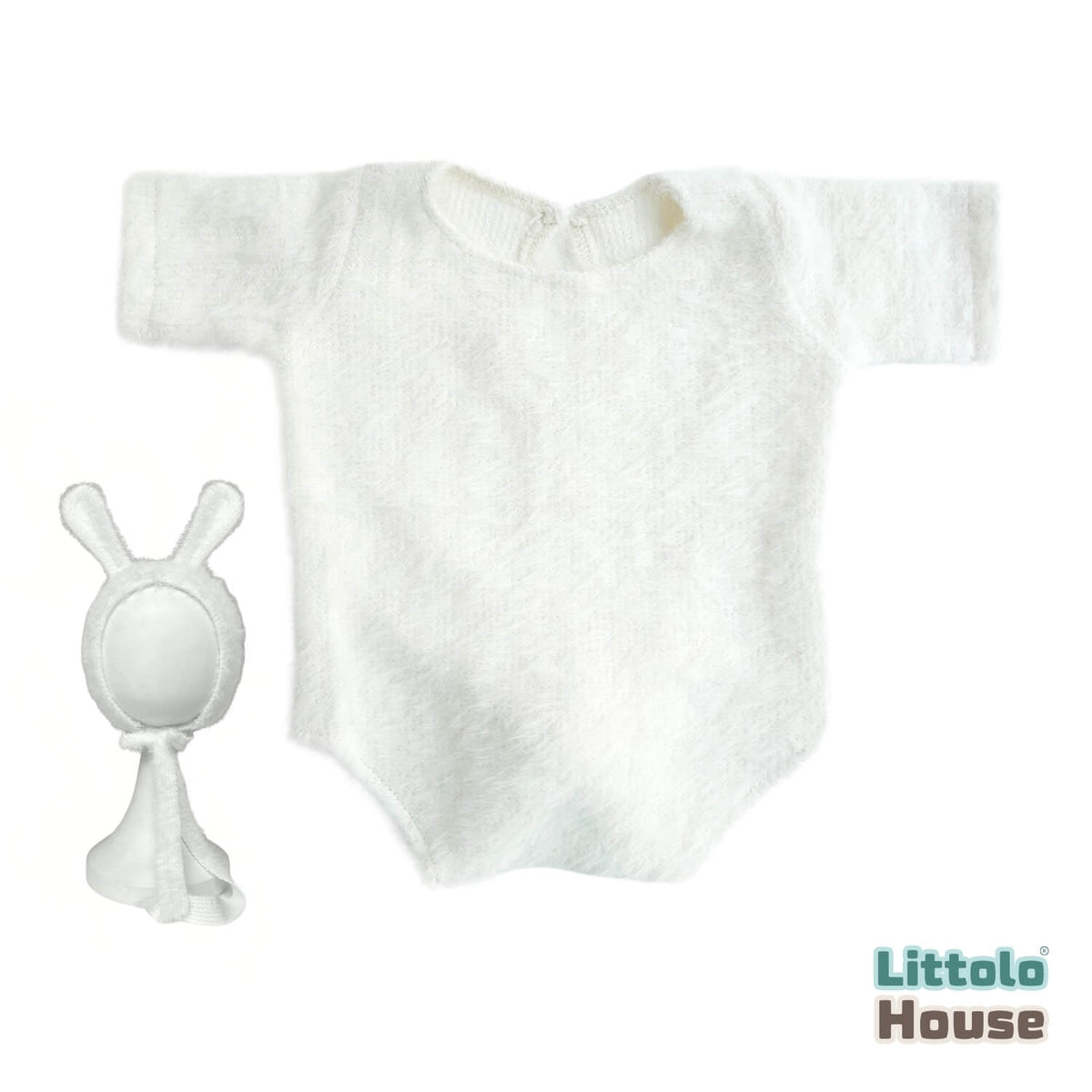 Baby Premium Furry Romper with Bunny Bonnet O232 | 3M | White