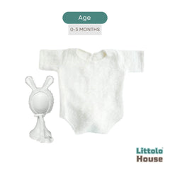 Baby Premium Furry Romper with Bunny Bonnet O232 | 3M | White