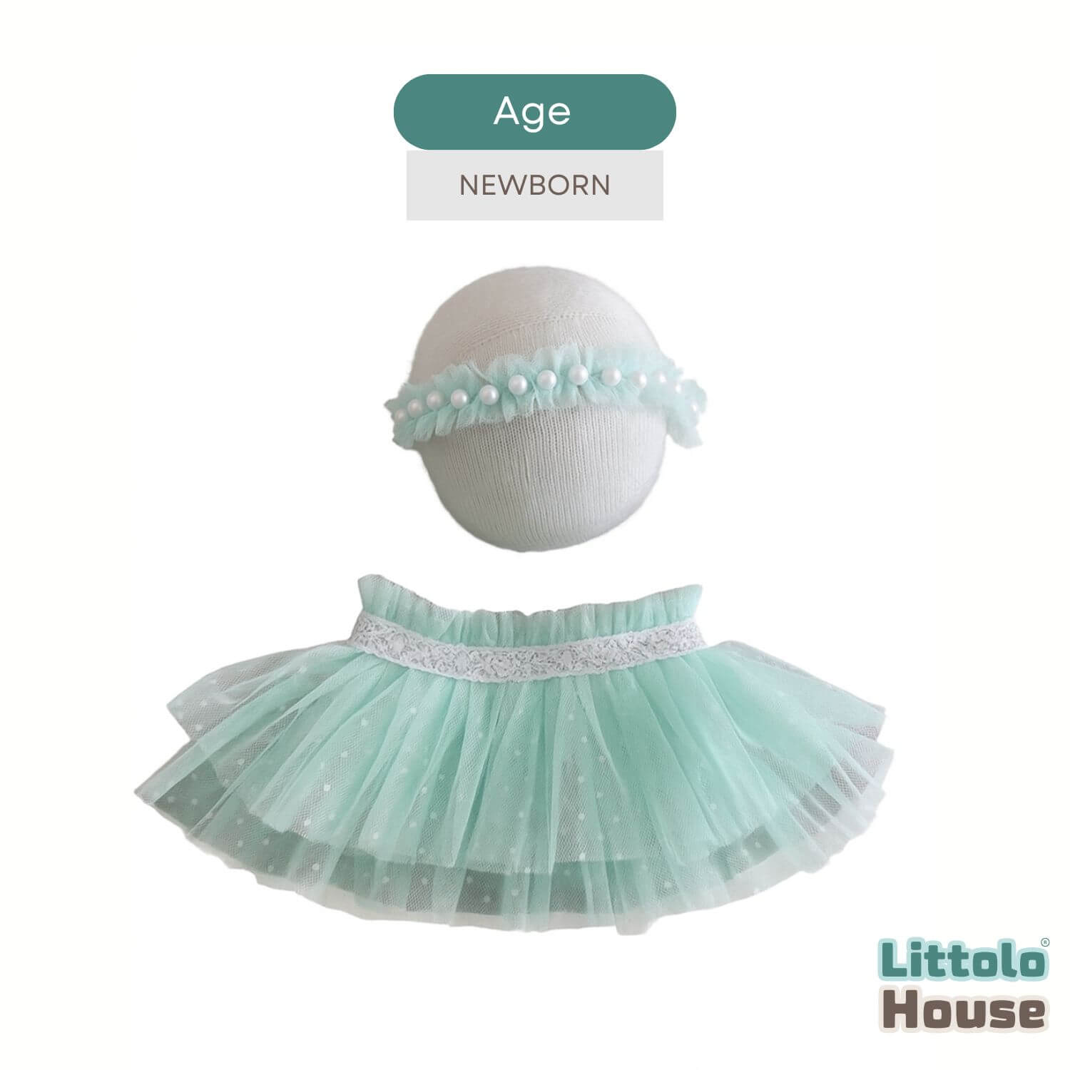 Baby Girl Net Frill Tutu Skirt with Pearl Headband O234 | NB | Mint