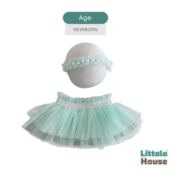 Baby Girl Net Frill Tutu Skirt with Pearl Headband O234 | NB | Mint