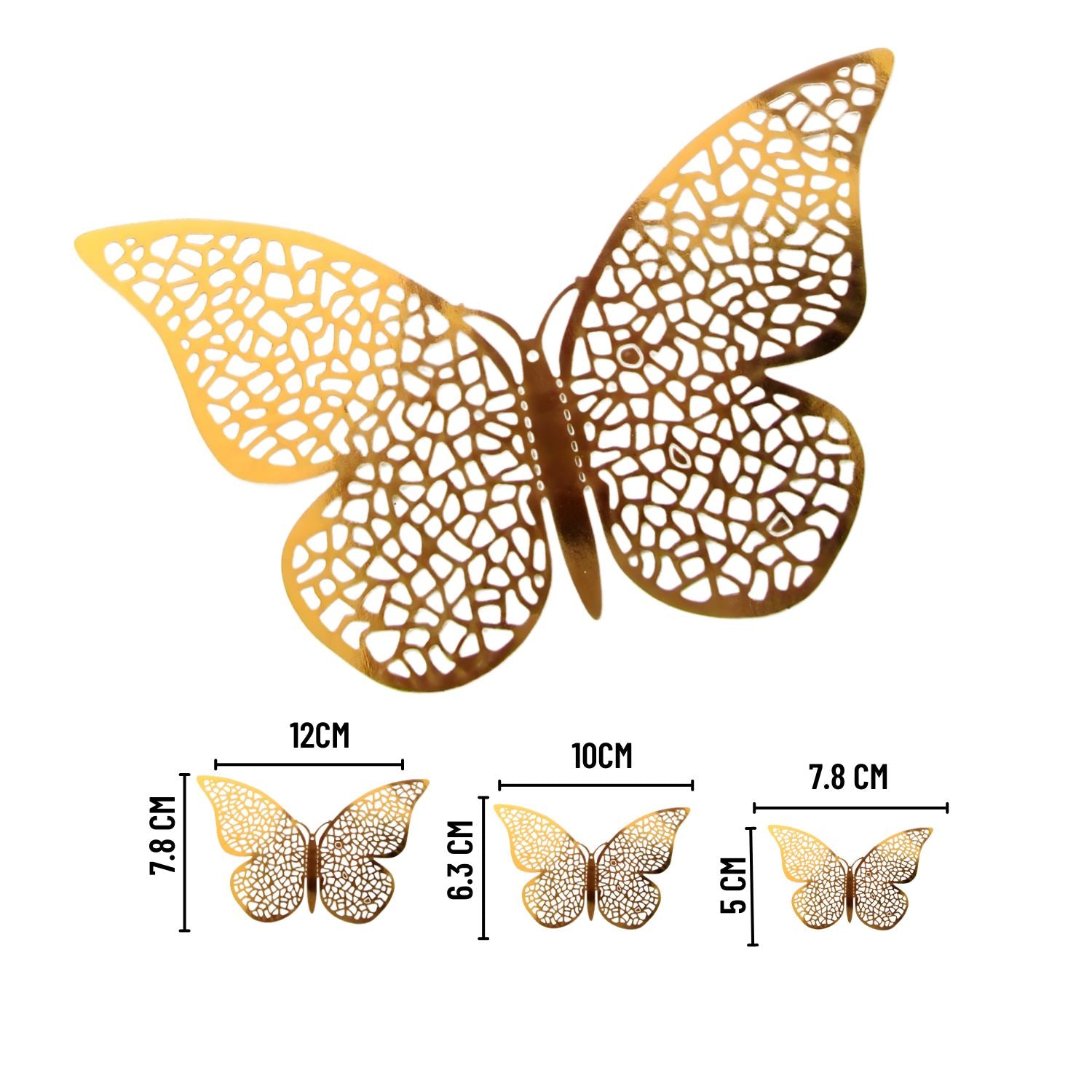 3D Butterflies Pack of 12 | Decorative Add-ons | Golden