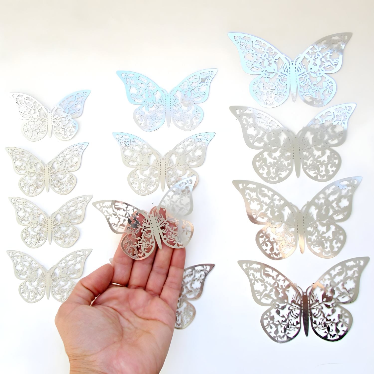 3D Butterflies Pack of 12 | Decorative Add-ons | Silver