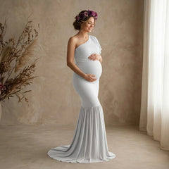 One shoulder Maxi Dress M016 Maternity Gown | L | White