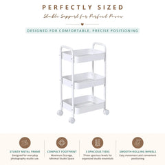 3 Tier Metal Rolling Cart Organizer with Wheels Rolling Cart Storage Shelves | Studio Setups | White