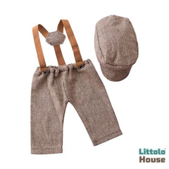 Baby Boy Gentleman Cap and Suspender Pant SR002 | 2M | Brown Texture