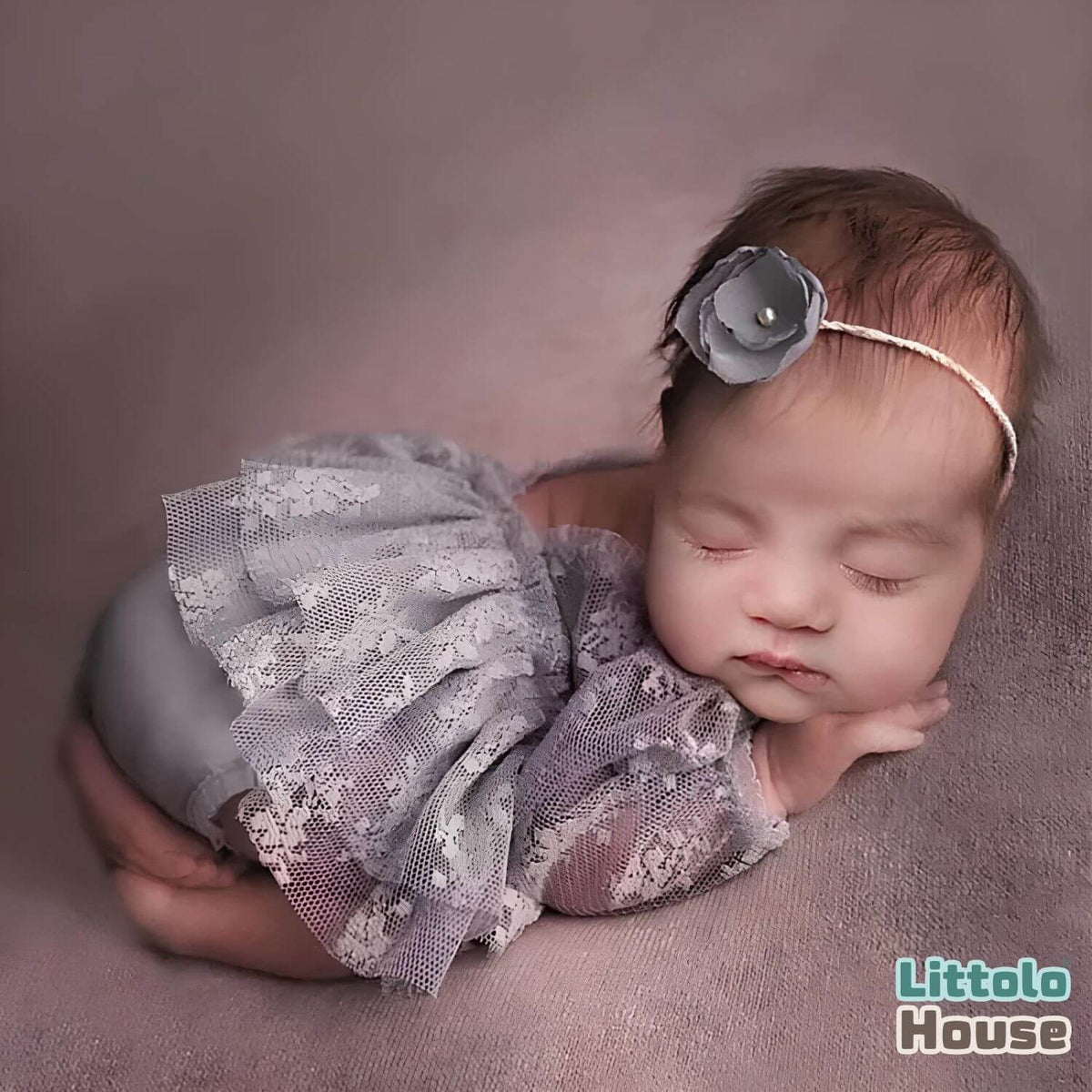 Baby Girl Net Ruffle Mesh Lace 2-Piece Set O239 | 2M | Grey