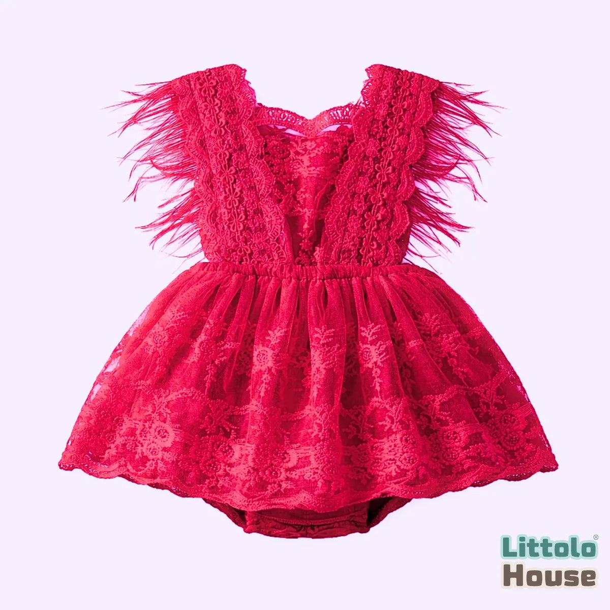 Baby Girl Sequin Ruffle Lace Romper O229 | 1Y | Red