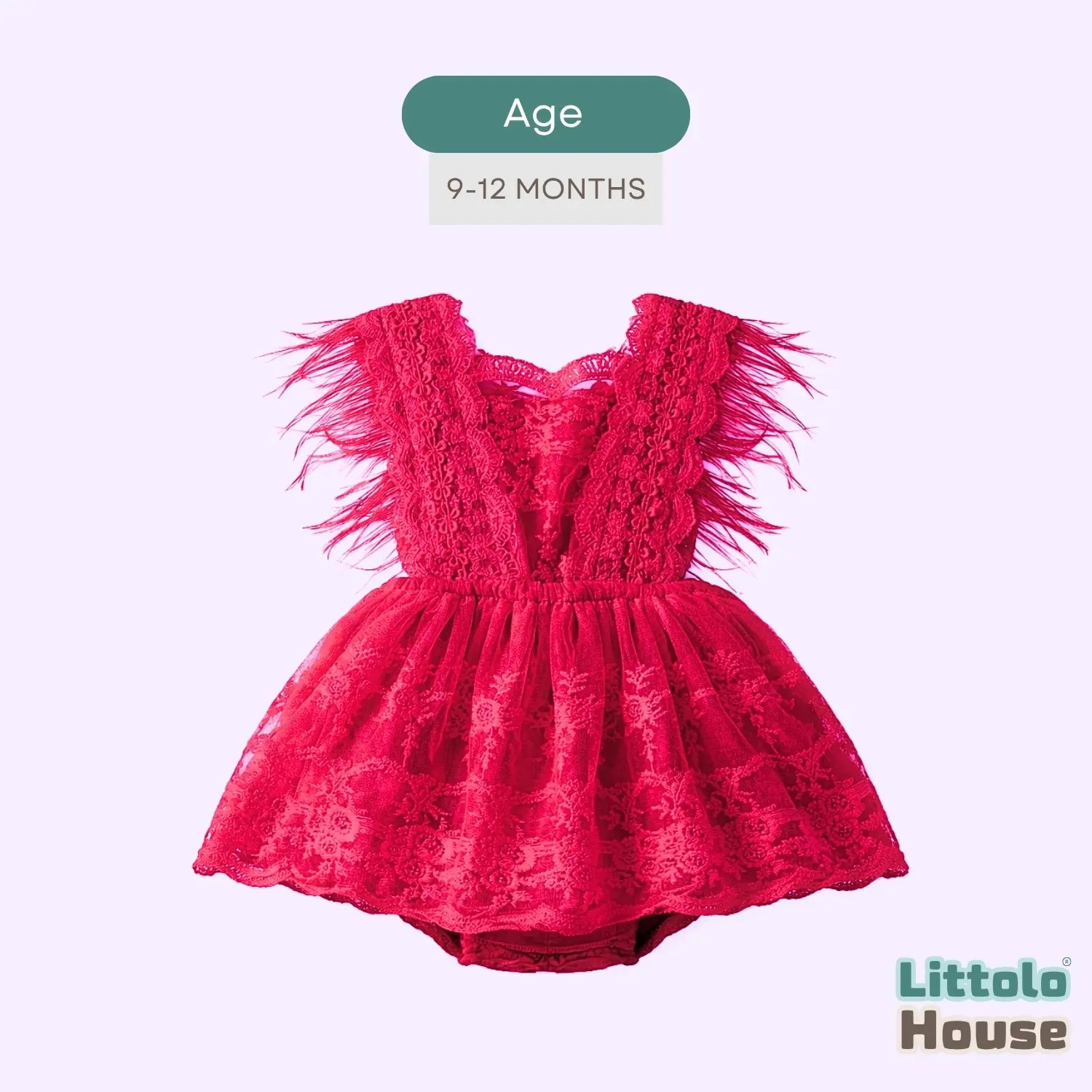 Baby Girl Sequin Ruffle Lace Romper O229 | 1Y | Red
