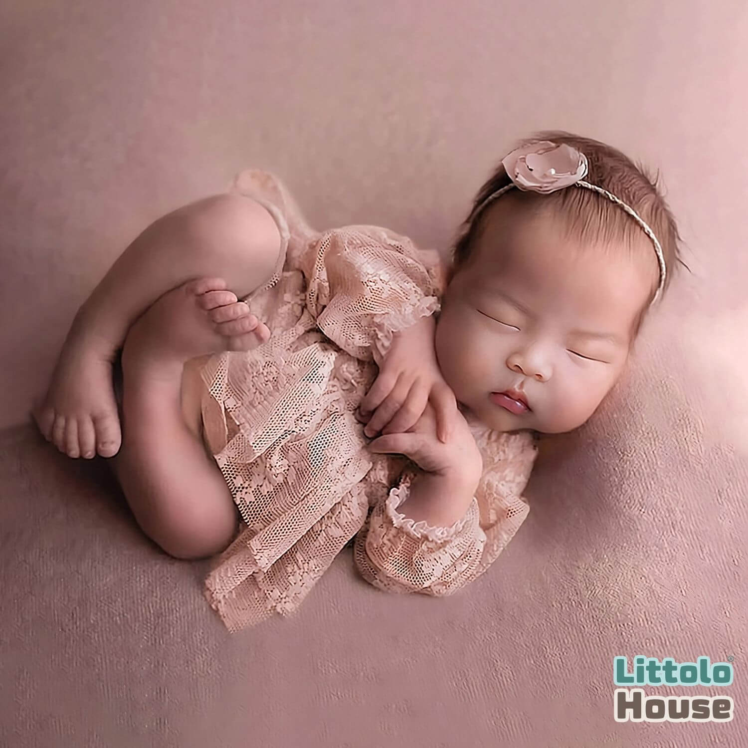 Baby Girl Net Ruffle Mesh Lace 2-Piece Set O239 | 2M | Light Pink