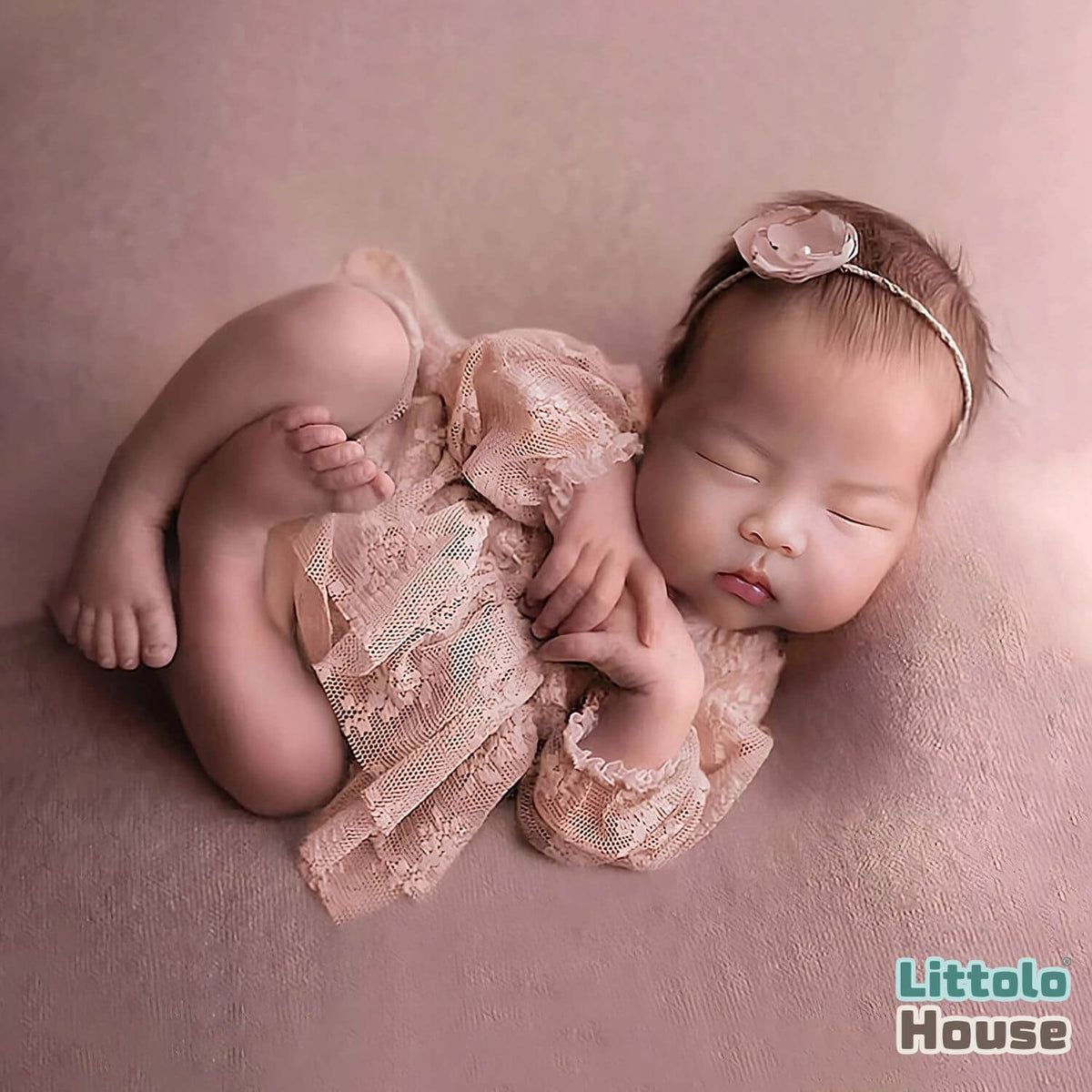 Baby Girl Net Ruffle Mesh Lace 2-Piece Set O239 | 2M | Light Pink