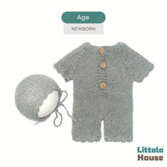 Baby Cozy Knit Romper with Bonnet O240 | NB | Grey