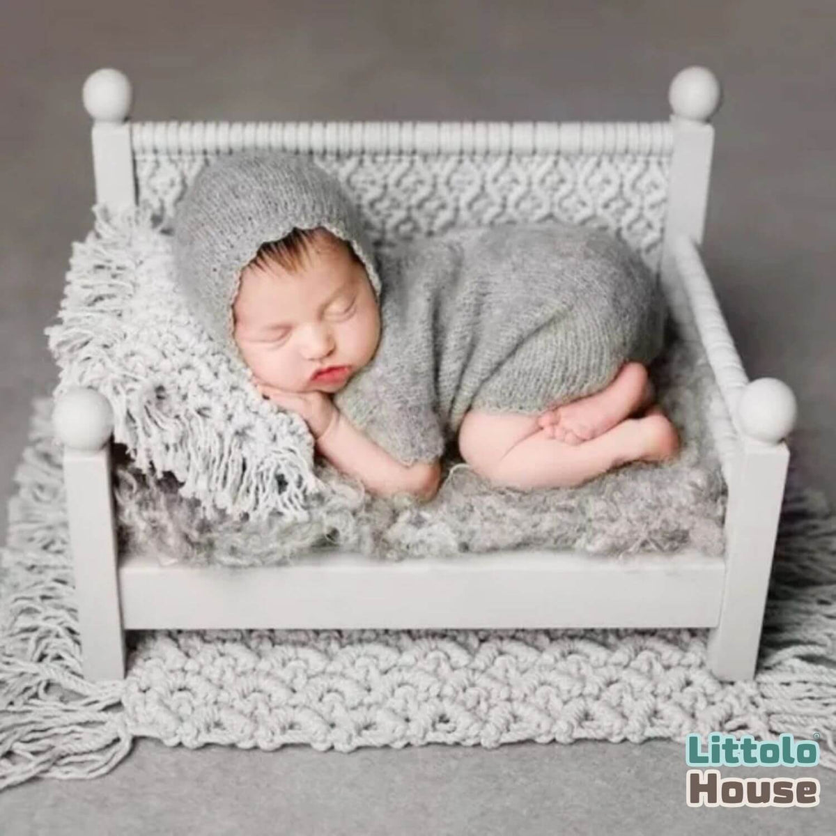 Baby Cozy Knit Romper with Bonnet O240 | NB | Grey