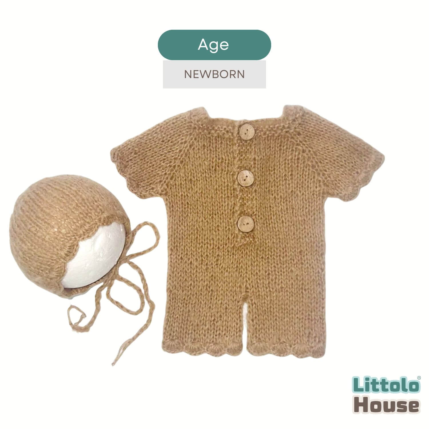 Baby Cozy Knit Romper with Bonnet O240 | NB | Brown