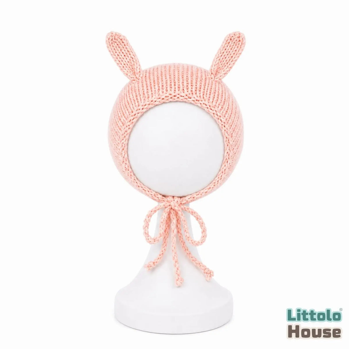 Cozy Knit Bunny Ear Bonnet B044 | NB | Pink Peach