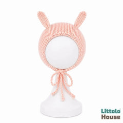 Cozy Knit Bunny Ear Bonnet B044 | NB | Pink Peach