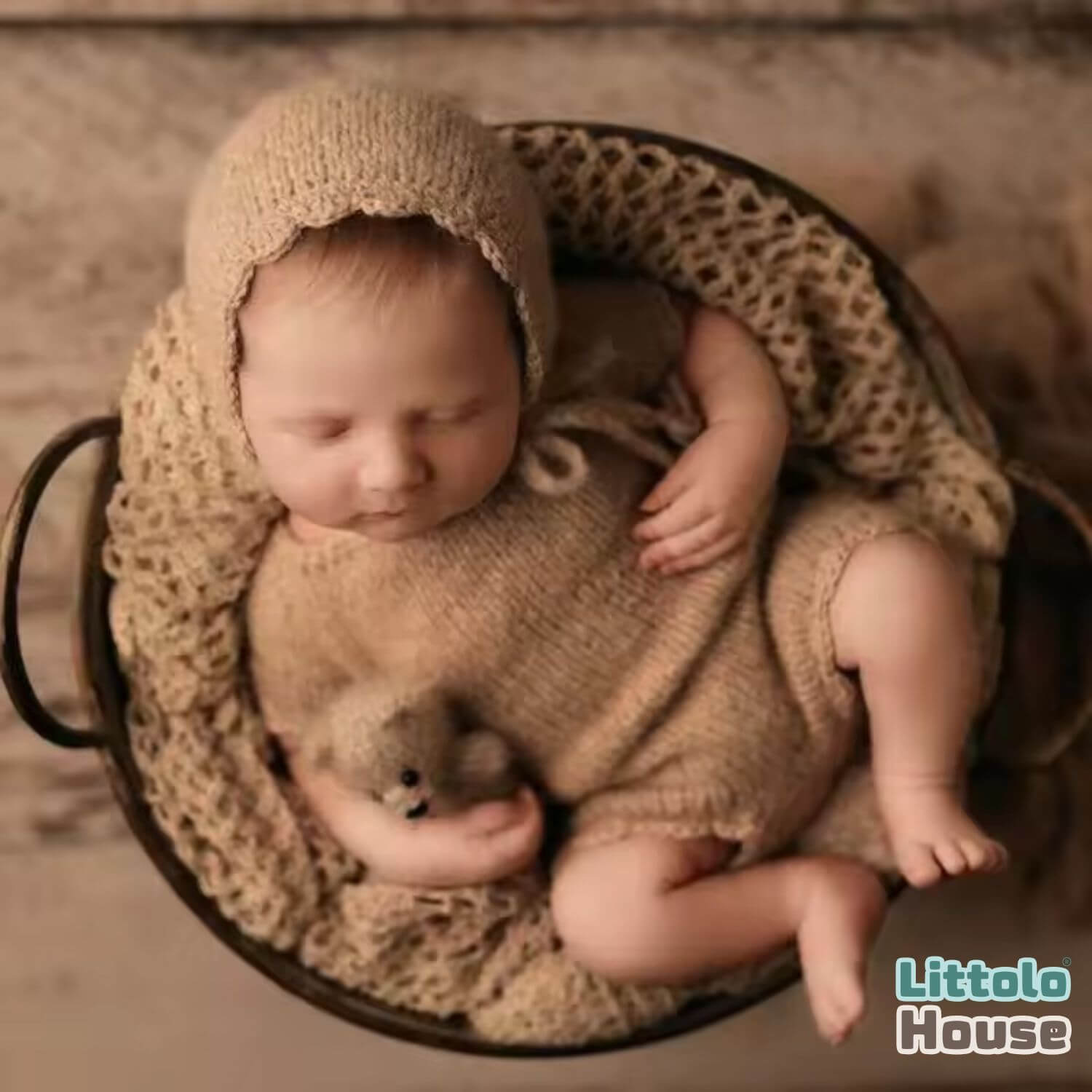 Baby Cozy Knit Romper with Bonnet O240 | NB | Brown