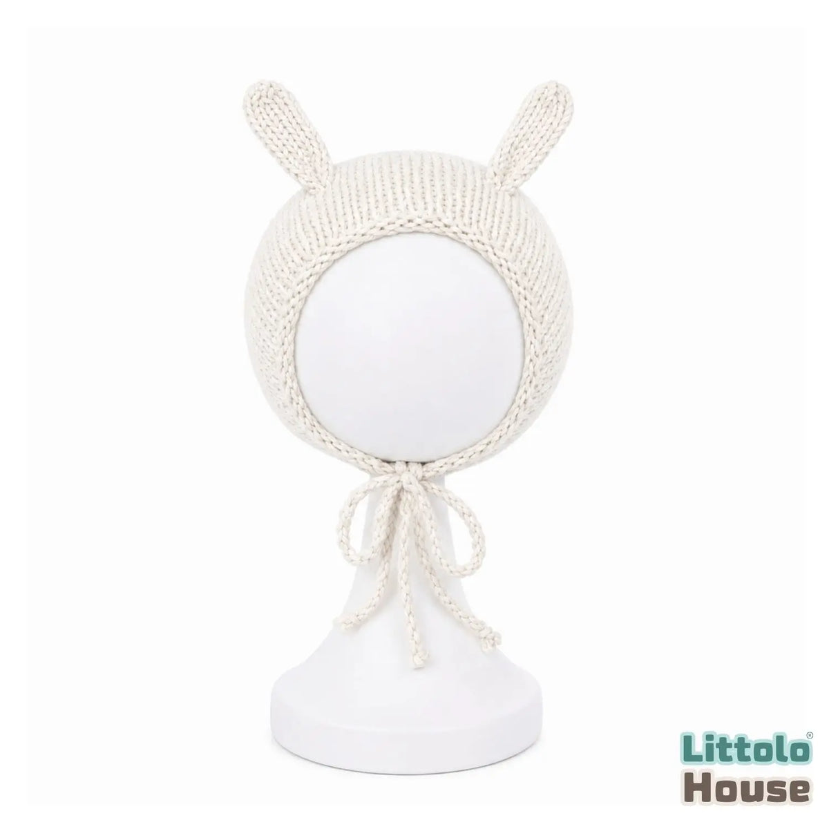 Cozy Knit Bunny Ear Bonnet B044 | NB | Milky White