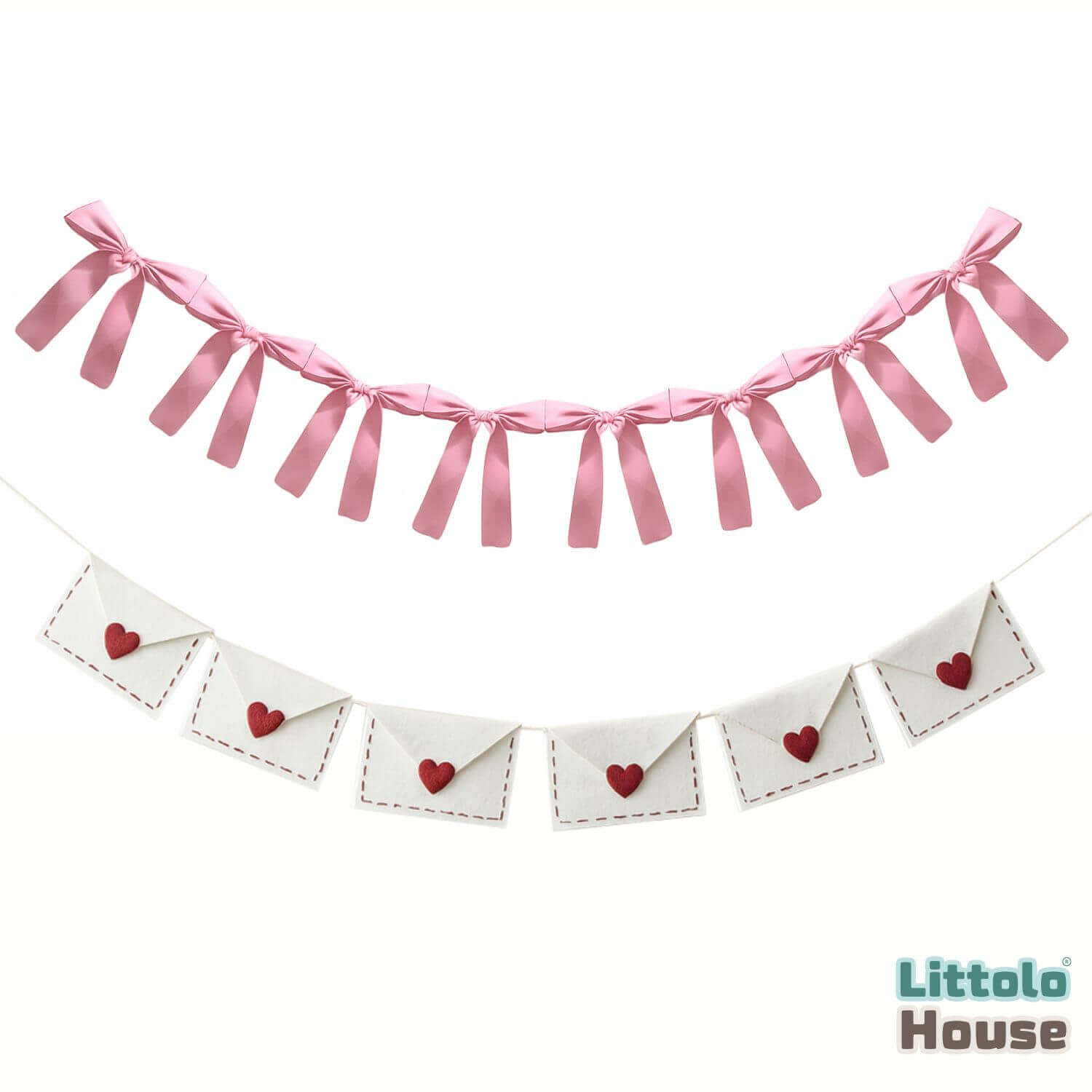 Bow Garland & Envelope Banner D169 | Pack of 2 | Pink White