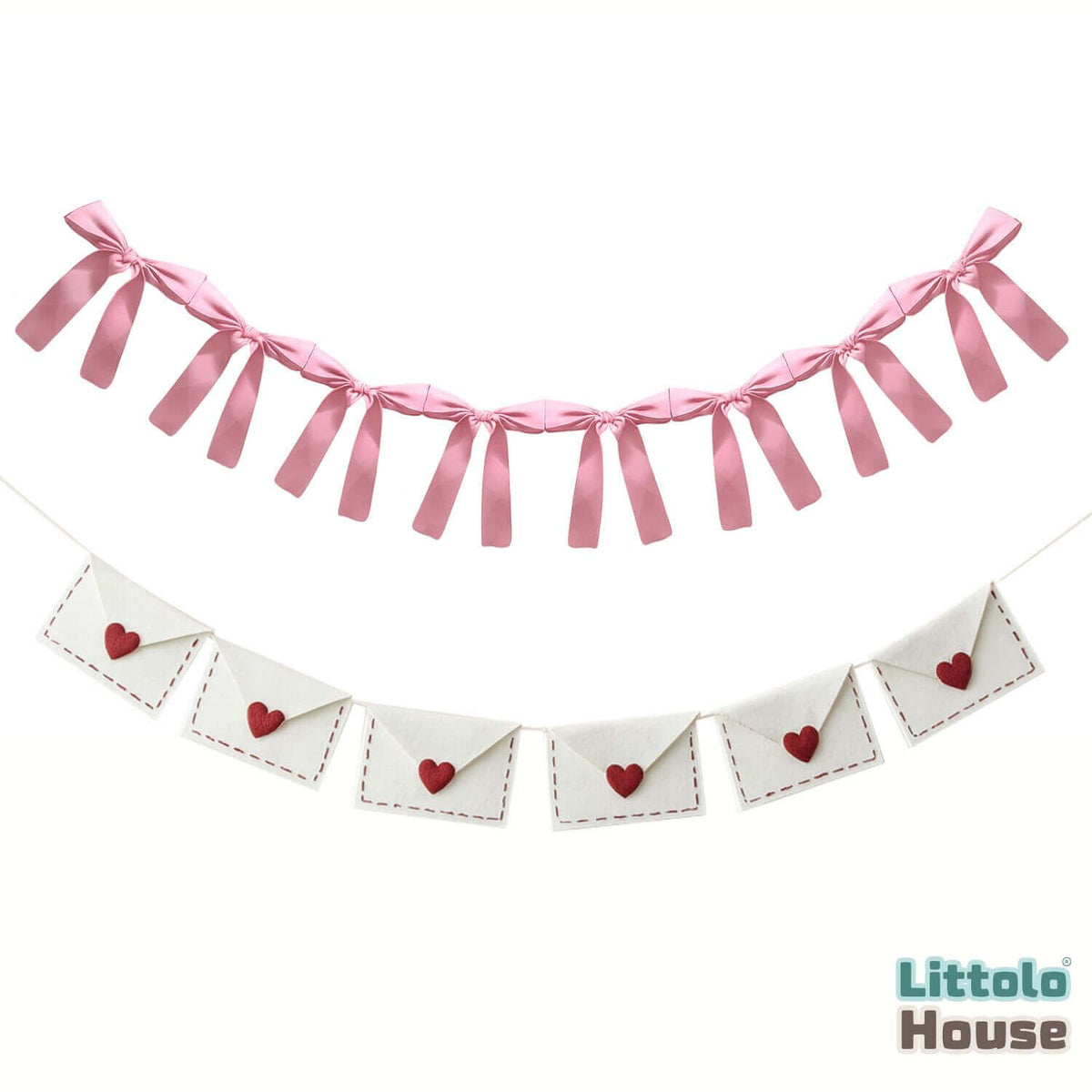 Bow Garland & Envelope Banner D169 | Pack of 2 | Pink White