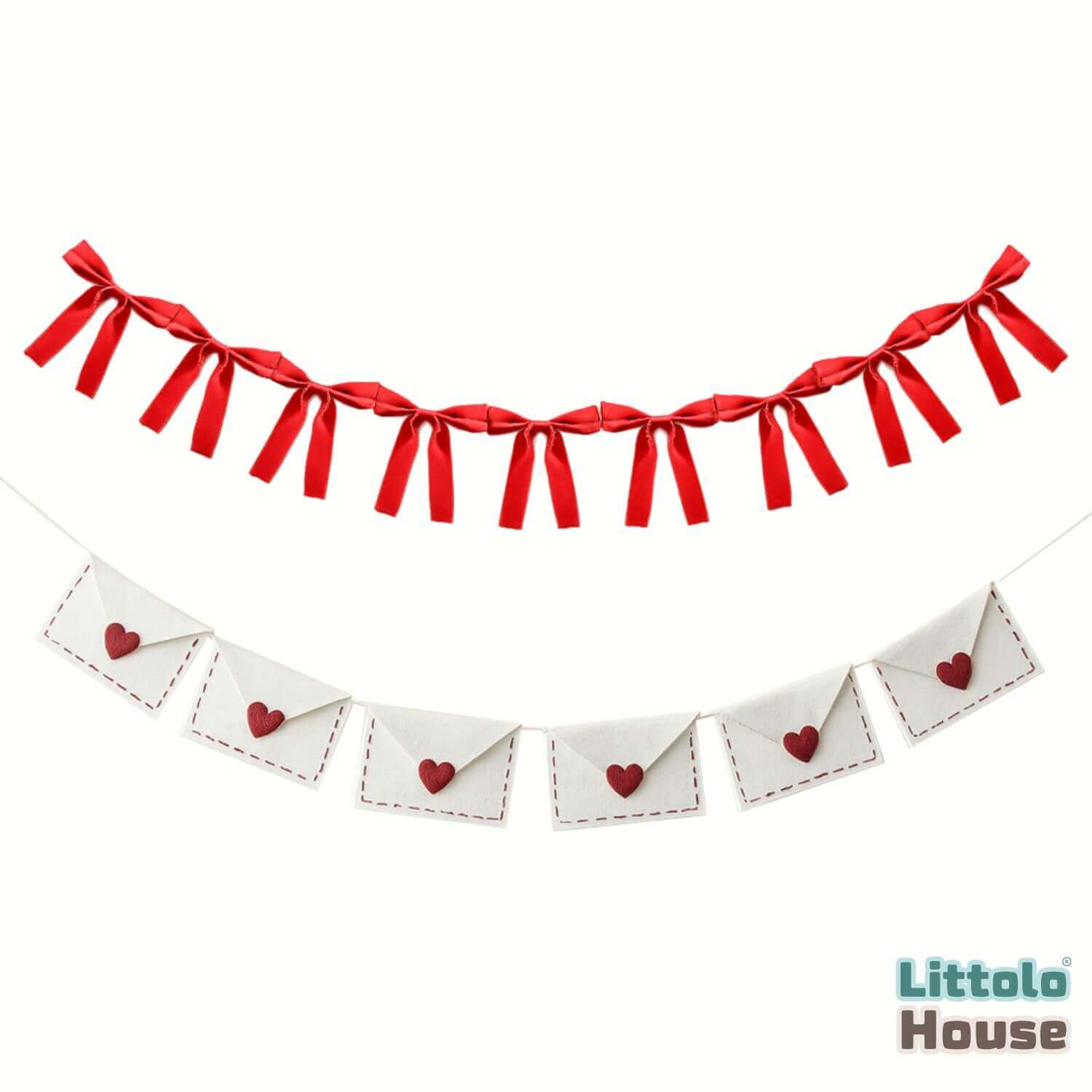 Bow Garland & Envelope Banner D169 | Pack of 2 | Red White