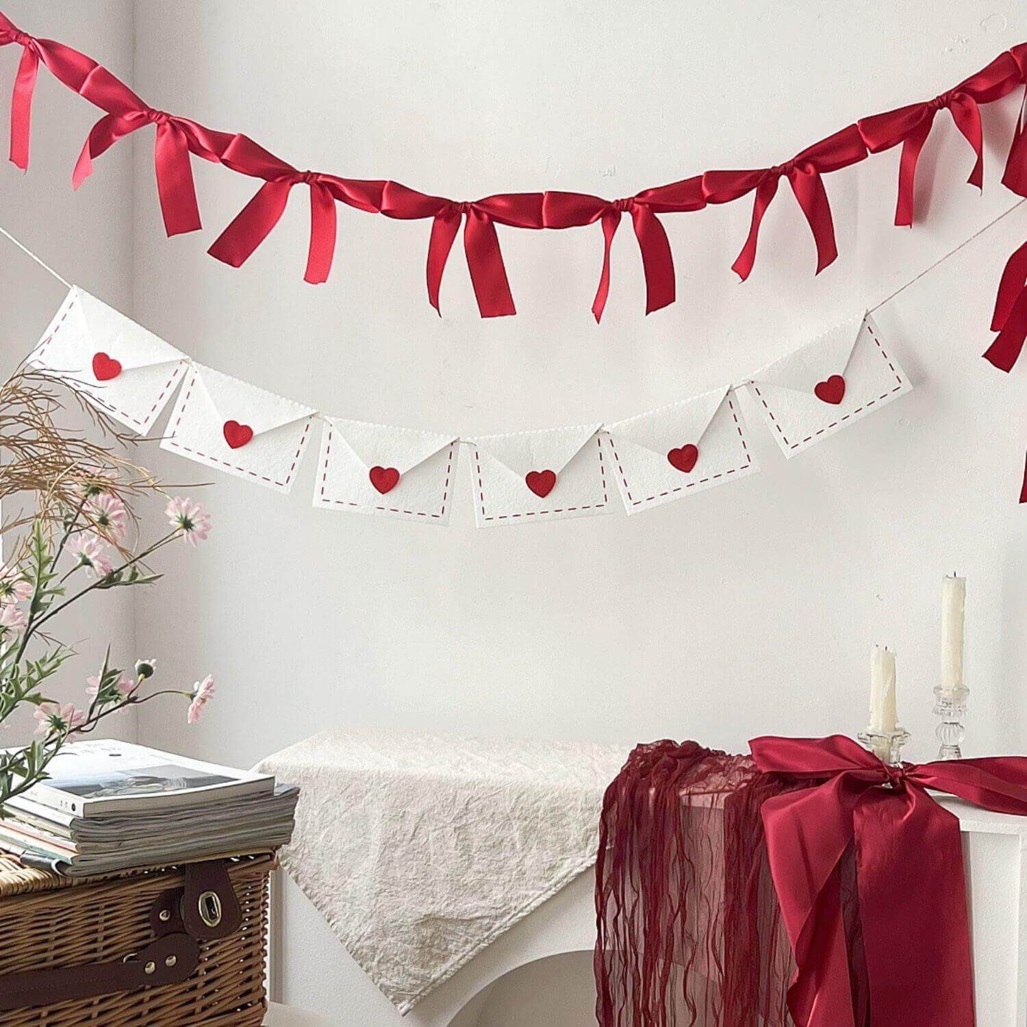 Bow Garland & Envelope Banner D169 | Pack of 2 | Red White