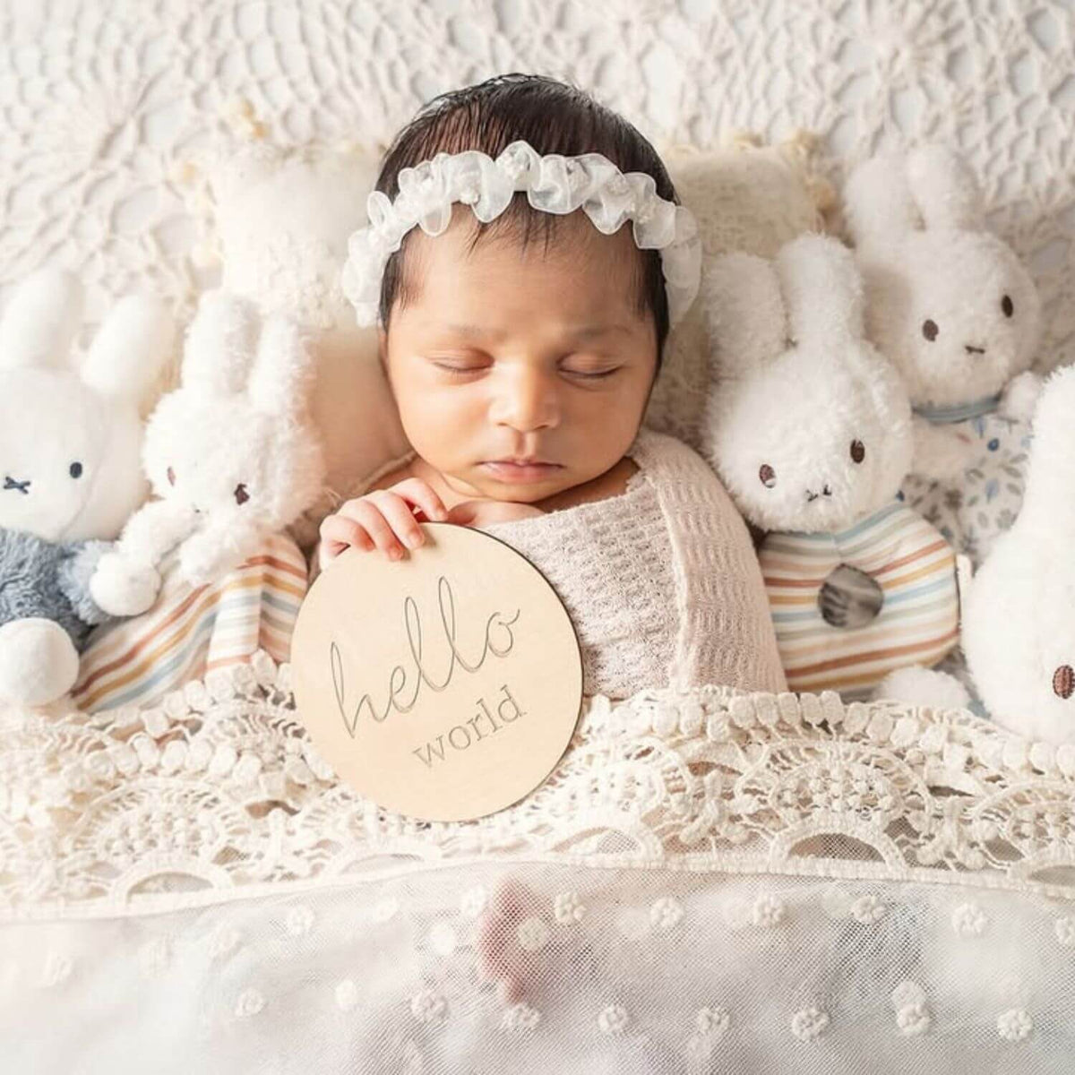 Hello World Milestone Card Style 1 | Wooden Decorative | Natural Wood