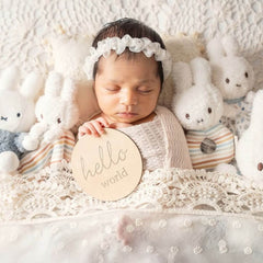 Hello World Milestone Card | Wooden Decorative | Natural Wood