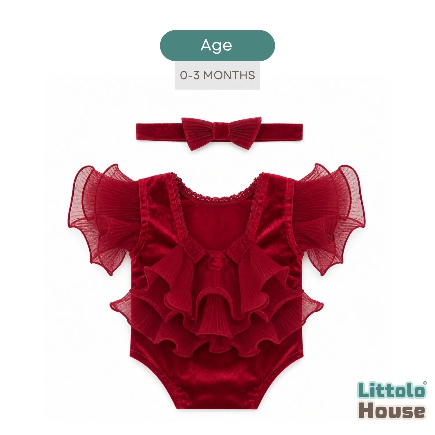 Baby Girl Frill Sleeves Romper with Hairband O126 | 3M | Red