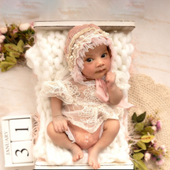 Baby Girl Knit Lace Frock with Lace Bonnet SR004 | Set of 2 | NB | Peach