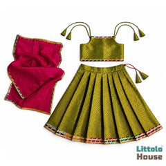 Baby Girl Traditional Lehenga Choli with Dupatta Outfit O221 | 1-2Y | Leaf Green