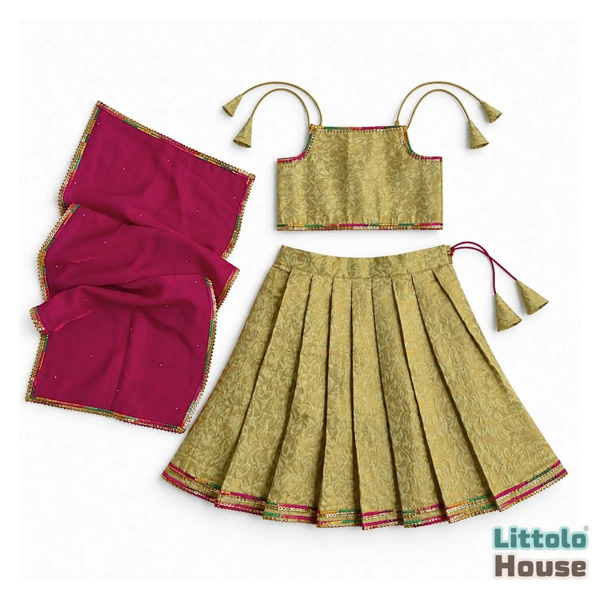 Baby Girl Traditional Lehenga Choli with Dupatta Outfit O221 | 1-2Y | Pastel Olive Green