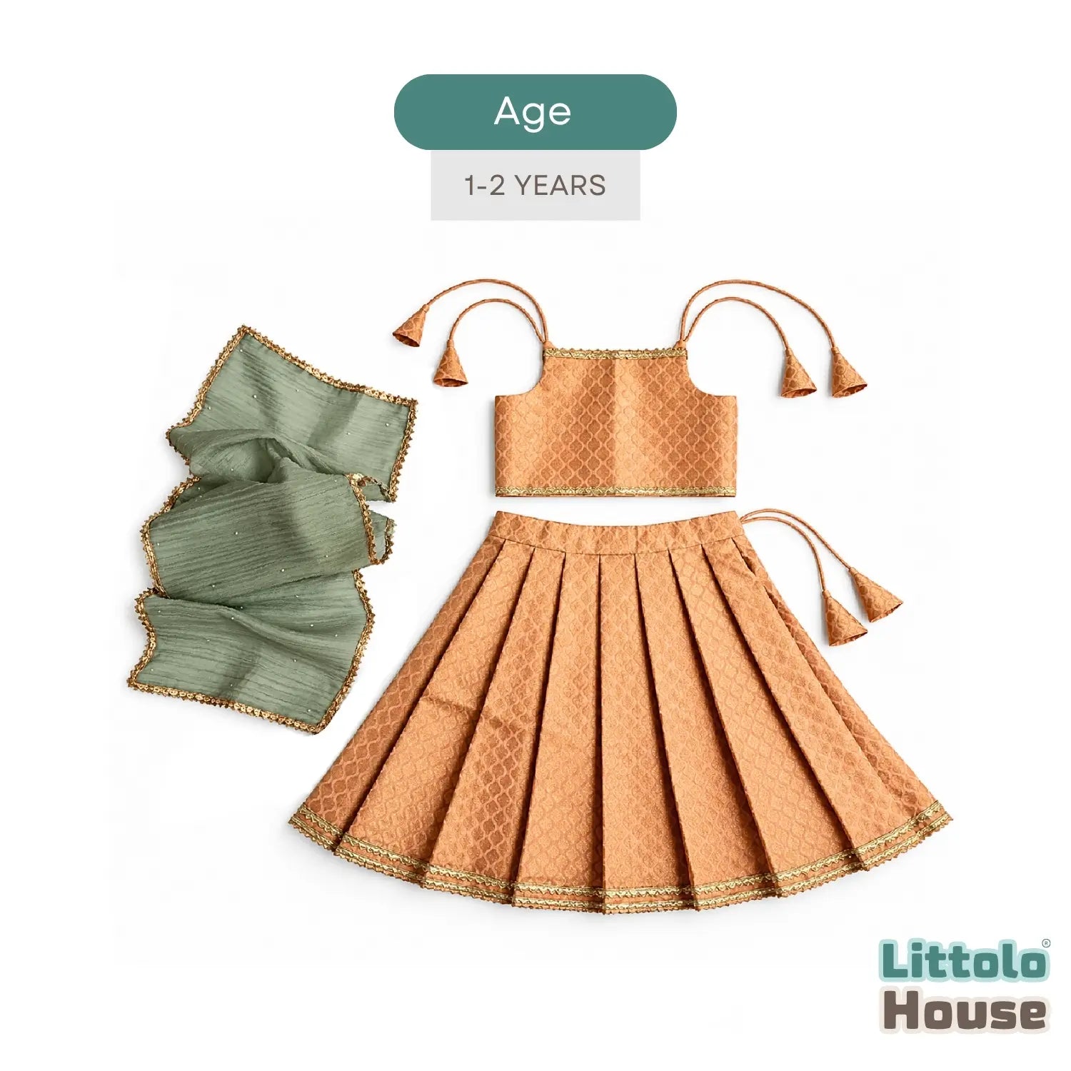 Baby Girl Traditional Lehenga Choli with Dupatta Outfit O221 | 1-2Y | Pastel Orange