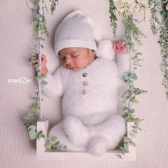 Baby Fur Romper with Bonnet Outfit O057 | NB | White