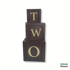 Apple Box with ONE TWO Sign Set of 3 | Wooden Decorative | Rustic Brown
