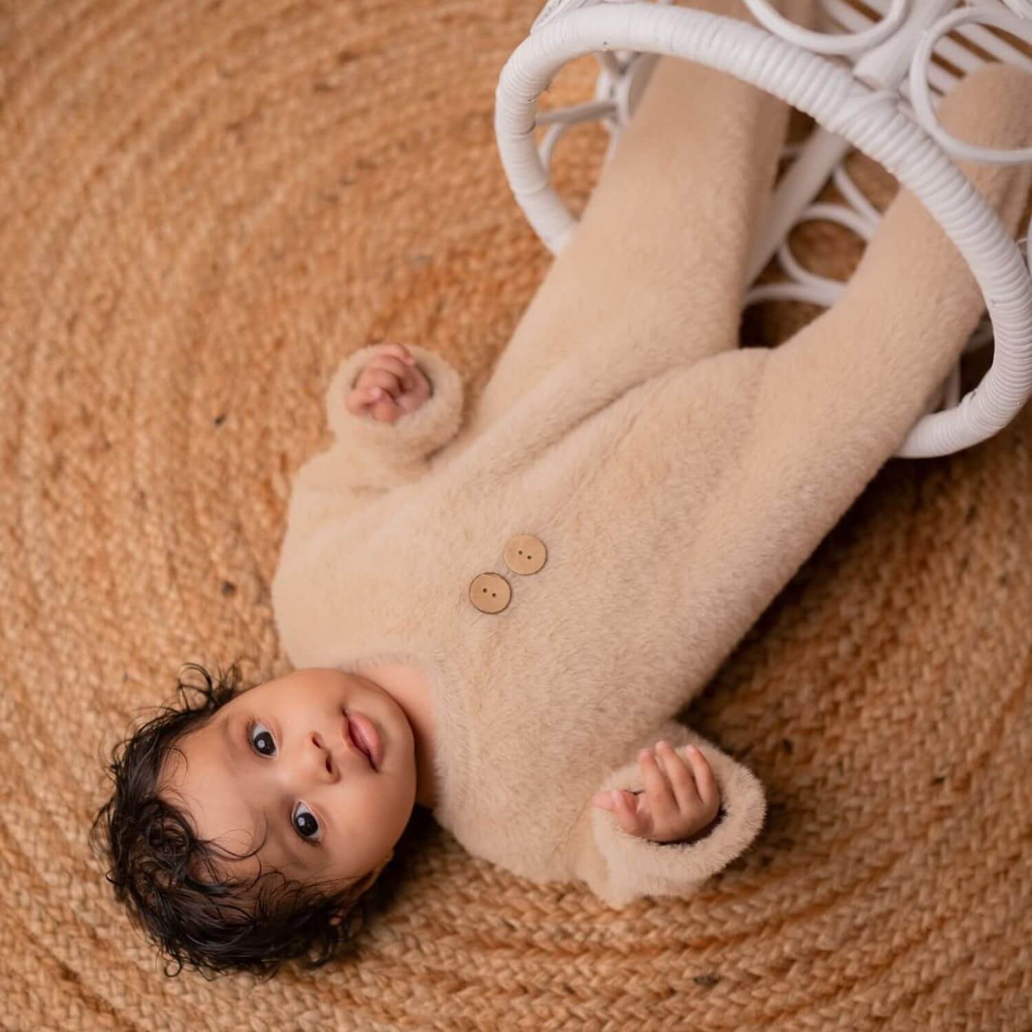 Baby Fur Romper with Rabbit Ears Bonnet O113 | 3M | Beige