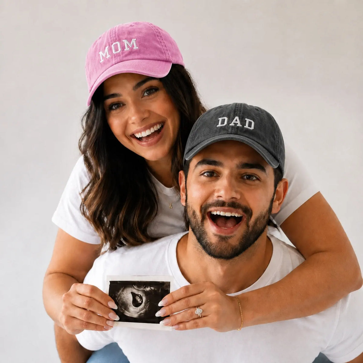 Pregnancy Announcement Mom & Dad Caps A055 | Adult | Black Pink