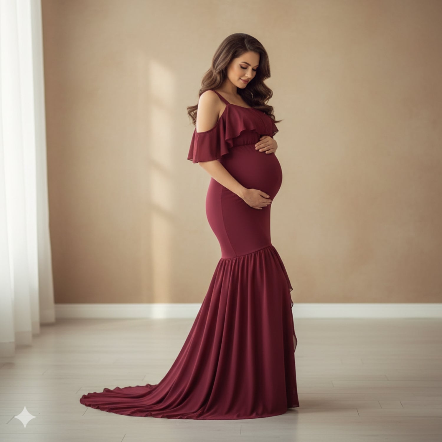 Mermaid Chiffon Maternity Gown M009 | L | Cherry