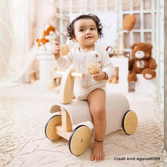 Toddler Ride-On Scooter Prop | Wooden Decorative | Beige